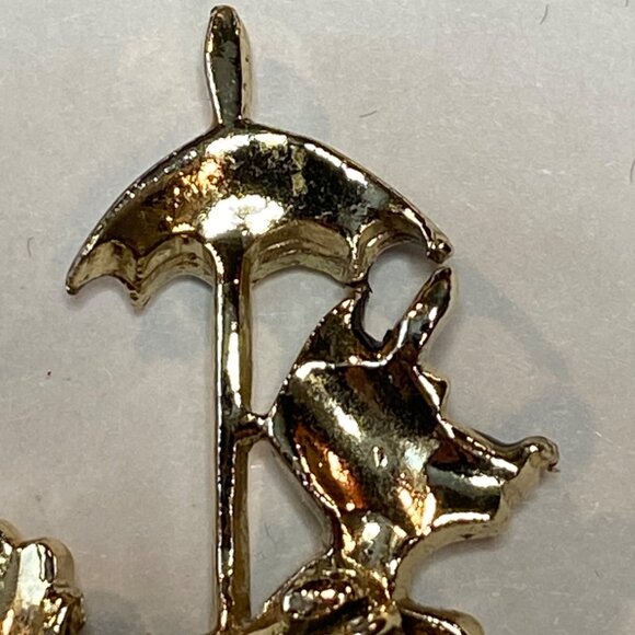 Vintage Poodle Brooch With Blue Umbrella & Rhinestone Eyes J0134 - Picture 10 of 16